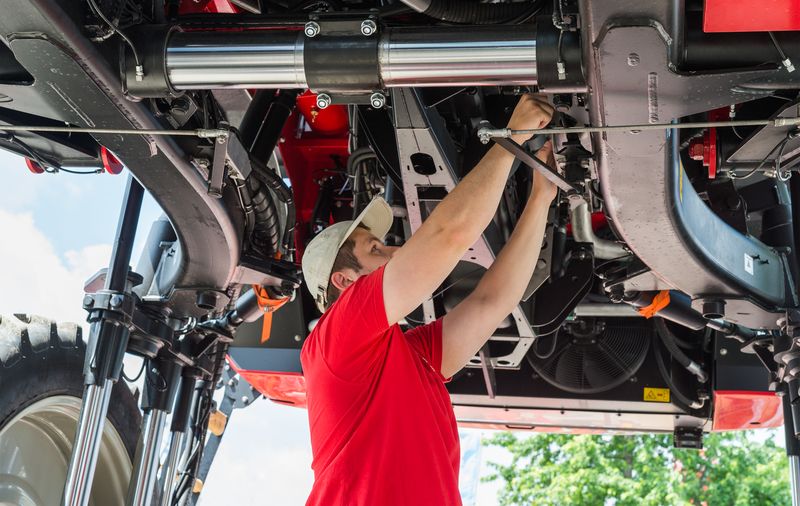 mężczyzna naprawiający traktor